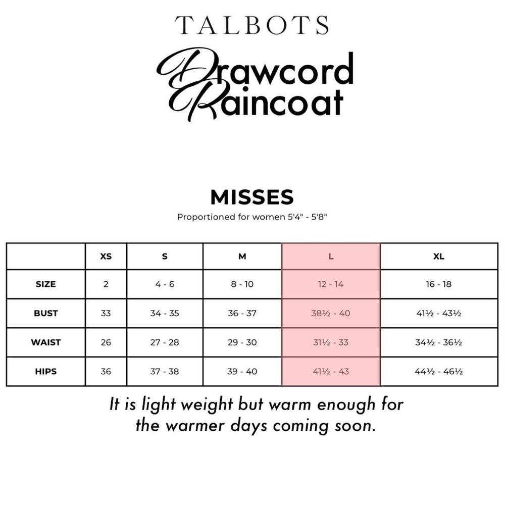 Talbots Drawcord RAINCOAT Delicate Rose Water Resistant - Picture 7 of 11